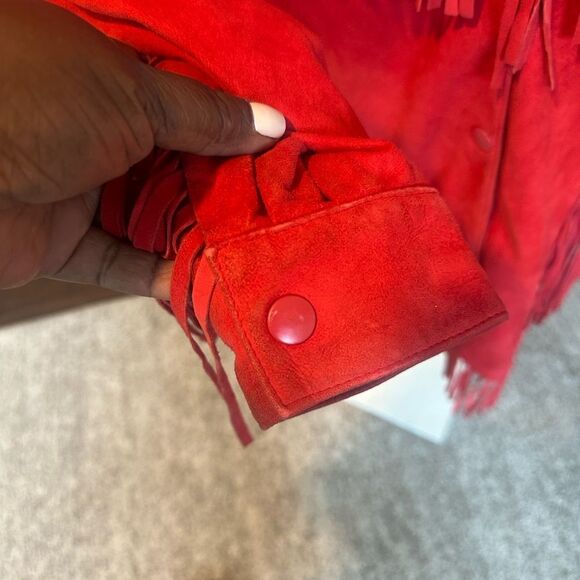 I. Magnin Vakko Vintage Red Suede Fringed Western Jacket M - Picture 5 of 9